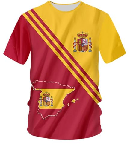 YuanDiann 2024 Européen Football Coupe T Shirts Espagne Ventilateurs Encourager Sport Casual Homme Femme Enfants Drapeau National Impression Manche Courte Séchage Rapide Respirant Tee Shirt 6# M