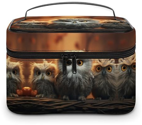 Reise-Make-up-Tasche, Motiv: Eisbären, Nordlichter, Lederbekleidung, Kosmetiktasche, Aufbewahrungstasche mit verstellbaren Trennwänden für Kosmetik, Make-up-Pinsel, Kulturartikel, Niedliche Eule Baby,