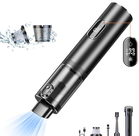 YUNLAN Handstaubsauger Akku Kabellos, 13000Pa Auto Staubsauger Stark mit HEPA-Mehrfachfilter & LED, Tragbar Mini Staubsauger mit USB-C Schnellladung für Haushalt, Auto & Haustierhaare
