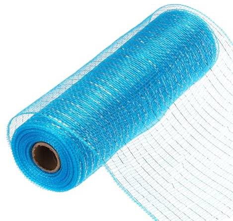 sourcing map Malla de arpillera de poliéster con purpurina de 10 pulgadas para corona, cinta decorativa de tela de malla de 10 yardas para otoño, Pascua, Navidad, lazo de flores, azul cielo y plata