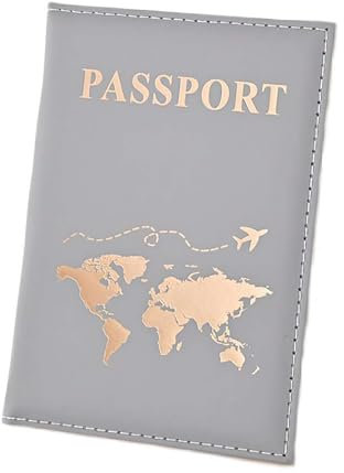 Porta passaporto, porta passaporto, da viaggio, per passaporto, mappa, passaporto, custodia in pelle ecologica in poliuretano, grigio, Taglia unica