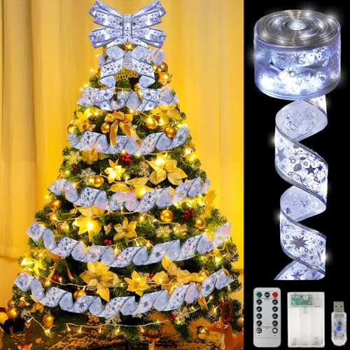Meleager Cinta Luces Árbol de Navidad, 10M 100 LED Luminosa, Plata Guirnalda Navideña, Cadena Cinta para Adornos de Árboles, Bodas, Fiestas