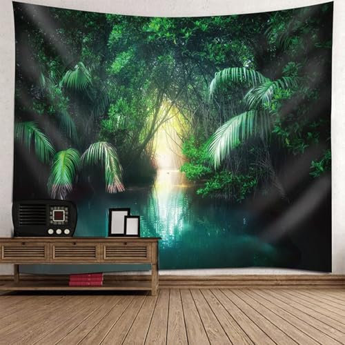 Skcess Wandteppiche Grün, Polyester Wandteppiche See Und Bäume Landschaft Tapisserie für Wohnzimmer Schlafzimmer Wohnheim Wanddeko Wandteppich 260x240CM