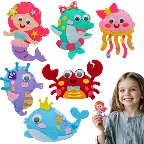 Cosysparks Kinder nähset für Kinder, 6 Pack Meerestiere Bastelsets Für Kinder Nähset Anfänger Spaß Diy Pädagogisches Nähen Handwerk Geschenk mit Nähwerkzeugen Für Jungen Mädchen