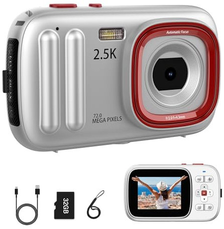 Appareil Photo Enfant 48MP Appareil Photo Numérique 2.5K avec 32GB SD Carte,16X Zoom, Convient aux Enfants âgés de 4 à 15 Ans, aux Débutants en Photographie et aux Étudiants Adolescent (Argent)