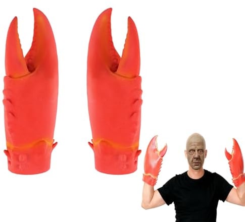 Funny Lobster Crab Claws Gloves Ghost Gloves Latex Giant Lobster Hand Weapon Prop Crayfish Pincer Gloves Full Finger Latex Large Realistic Glove for Halloween Cosplay Animal Dress Up Costume