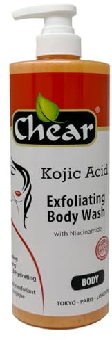 Chear Kojic Acid Skin Brightening Body Wash - 33 Fl oz / 1000 ml - Even Out Skin Tone, Reduce Dark Spots, Skin Radiance, Face and Body Exfoliating Shower Gel, with Niacinamide
