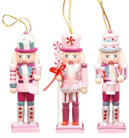Ornamenti Schiaccianoci, Schiaccianoci di Natale in legno rosa, Bambole schiaccianoci di vacanza, Decorazione da tavolo per feste, Decorazioni per soldato di Natale, Soldato per feste Decorazioni per
