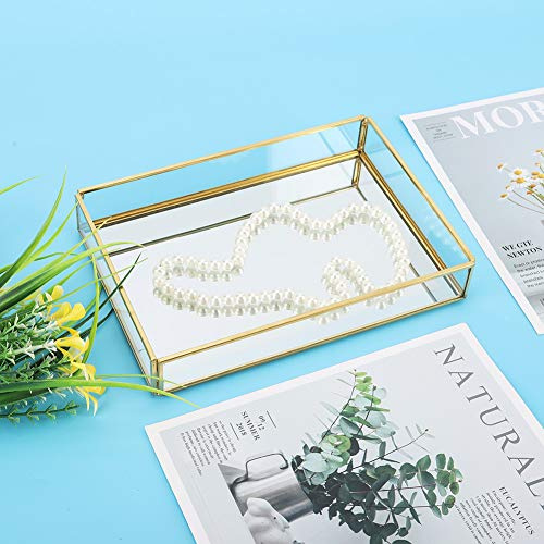 TIKATARER Glasbox, Goldene Schmuckschatulle, Rechteckige Schmuckschatulle, Schnapsglas-Vitrine, Vintage-Glas-Schmuck-Organizer, Heimdekoration, Akzent, Roségoldenes Glas, Dekorative Box