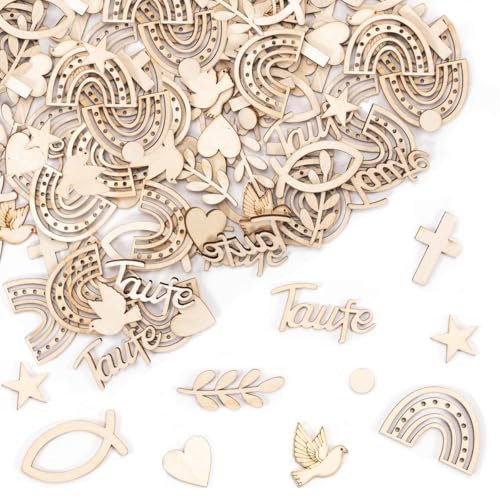180 Stück Streudeko Taufe, Holz Taufe Deko, Tischdeko Taufe Junge Mädchen, Holzfische Kommunion Streudeko, Für Firmung Kommunion Konfirmation Babyshowerparty Tischdeko Taufe