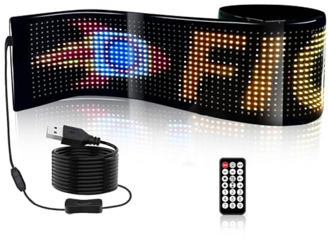 Rfeeuubft USB LED Matrix Flexible Panel Car Sign Scrolling Display 5V LED Signs RGB Pattern Scroll Text Bluetooth APP Control