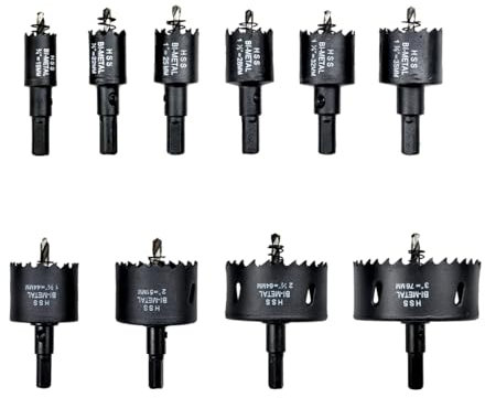 10 Stück Lochsägen set Holz,19-76mm Durchmesser,24mm Schnitttiefe,Schwarz,Präzises Und Schnelles Schneiden Von Holzplatten Kunststoffe Gipsplatten Und Weiche Metalle Lochkreissäge-Set