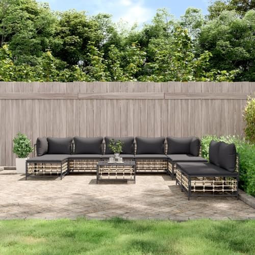 CINDERFUL 10-TLG. Garten-Lounge-Set mit Kissen Anthrazit Poly Rattan,Gemütliches LoungeSet aus wetterfestem Polyrattan für Garten und Terrasse Terrassen Sitzmöbel