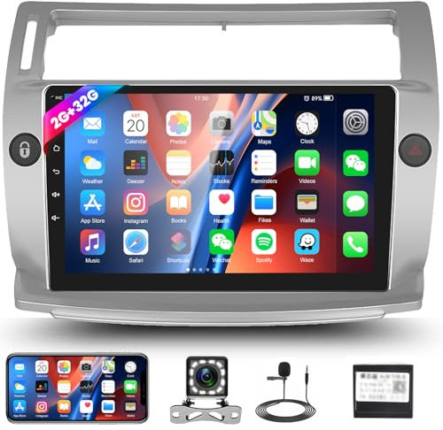 2G+32G GOHHDL Android Radio de Coche para Citroen C4 2004-2009/C-Quatre 2008-2011, Pantalla Táctil de 9 Pulgadas Radio Coche con Bluetooth GPS WiFi FM/RDS Radio SWC CANBUS Cámara Trasera Mic