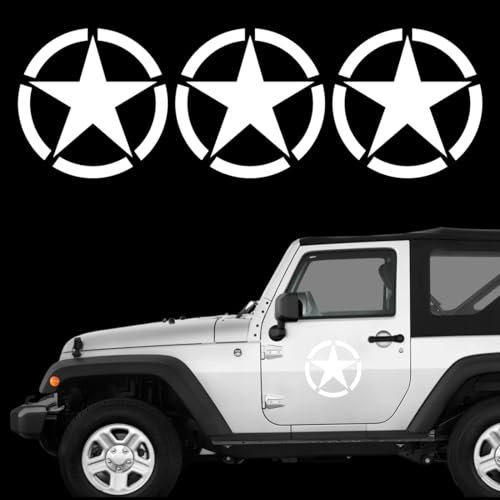3 Stück Sticker Sterne, Militär Aufkleber Beständig gegen Regen und Sonne, Sterne Militär Aufkleber, Off Road Sticker USA Army Oldschool, Military Star US Army Aufkleber für Auto oder Motorrad (Weiß)