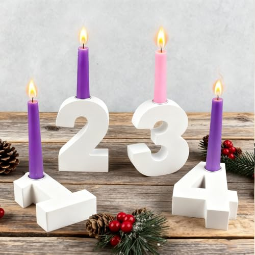 Joxessaien 4 Stück Adventkerzenhalter, Adventszahlen 1-4 Holz, Kerzenhalter Zahlen Advent 1 2 3 4, Holz Zahlen Adventskranz für Dekoration des Wohnzimmers und Esszimmers