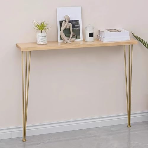 YCYRF Console Bois Massif, Meuble Console D'Entrée, Meuble Entree Couloir pour Entrée, Salon avec Deux Pieds en Fer(Gold,80x20x80cm/31x8x31in)