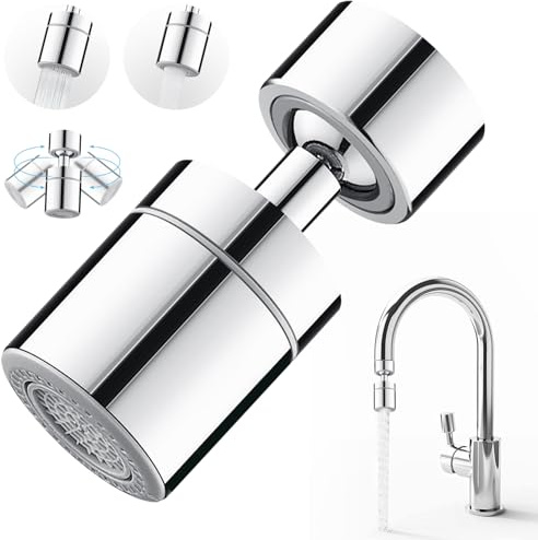 360°Wasserhahn Aufsatz Schwenkbar,mit 2 Sprühfunktion | Drehbarer Wasserhahn Anschluss Verlängerung, 20mm 22mm und 24mm Gewinde Luftsprudler Aufsatz, für Küchen Bad