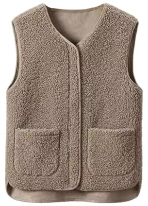 Intogo Weste Damen Fleeceweste Ärmellose Komfortabel Westen Kurze Leicht Plüschweste V-Ausschnitt Damen Übergangsjacke Outdoor Einfarbig Winterjacke
