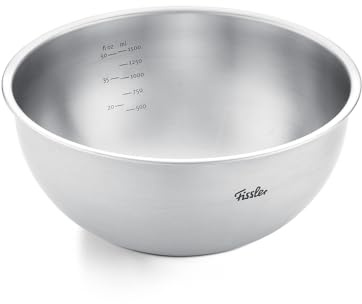 Fissler Essential Edelstahl-Schüssel 20 cm, 1,5 L – große Rührschüssel & Mixing Bowl aus Edelstahl 18/10 mit Mess-Skala, satinierte Oberfläche, stapelbar