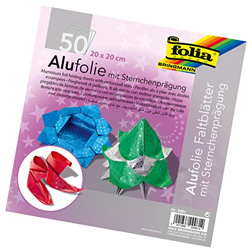 folia 9961 - Faltblätter aus Alufolie mit Sternchenprägung 20 x 20 cm, 100 g/qm, 50 Blatt, farbig sortiert - ideal zum Papierfalten und für andere kreative Bastelarbeiten