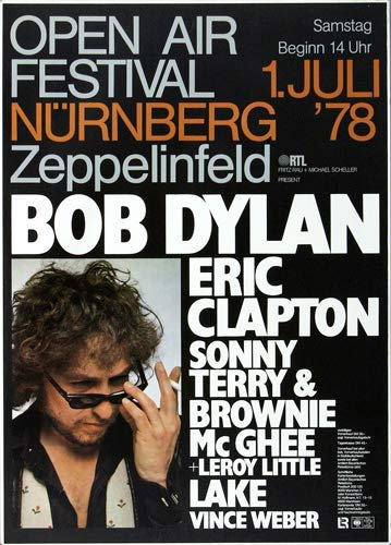 Bob Dylan and His Band - Open Air Festival, Nürnberg 1978 » Konzertplakat/Premium Poster | Live Konzert Veranstaltung | DIN A1 «