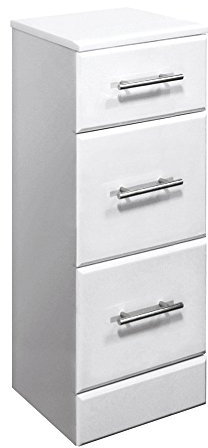 VeeBath NDSW300 Linx Free Standing 3 Drawer Bathroom Cupboard High Gloss White Storage Furniture Cabinet Unit - 350 x 300mm