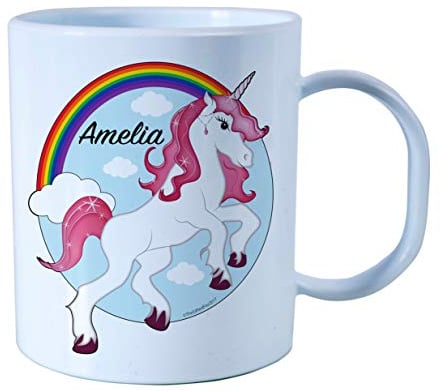 The Supreme Gift Company Personalised Plastic Unbreakable Kids Cup, Toddler Cup Unicorn for Girls BPA FREE