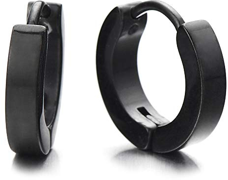 Paar Ebene Schwarz Creolen für Herren Damen, Edelstahl Huggie Ohr Manschette Ohrringe