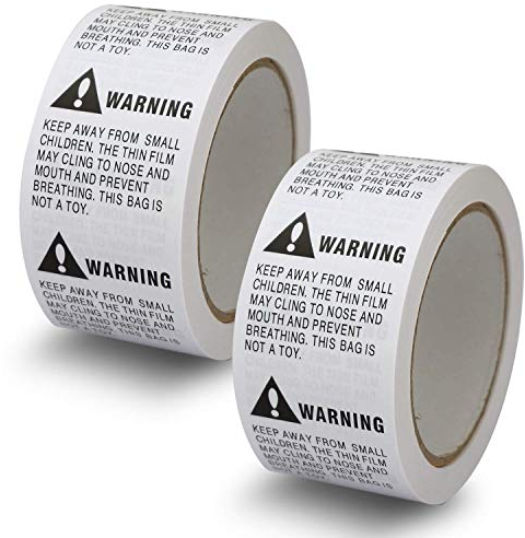 BETCKEY - Suffocation Warning Stickers 50mm x 50mm(2 x 2), 1000 Weiß Warnung vor Ersticken Sicherheit Aufkleber, SUFFOCATION WARNING KEEP AWAY FROM CHILDREN, Ideal für Plastikbeutel 2 Rollen