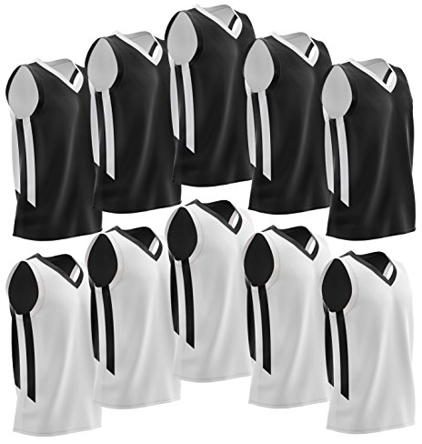 10er-Pack Herren-Basketballtrikots, wendbar, einfarbig, Netzstoff, ärmellos, unbedruckt, Teamuniformen-Set, Schwarz/Weiß, Einheitsgröße