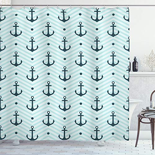ABAKUHAUS Duschvorhang, Aqua Blaues Anker im Zickzack Muster im Wellen Hintergrund Simples Einfarbiges Muster Grafik, Blickdicht aus Stoff, für Das Badezimmer Waschbar, 175 X 200 cm, Dunkelgrün Türkis