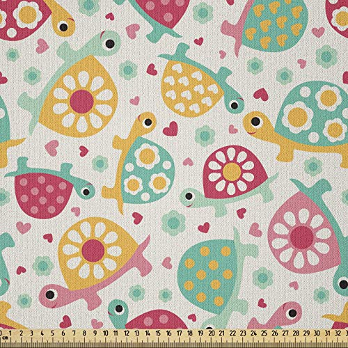 ABAKUHAUS Schildkröte Stoff als Meterware, Pre-School Theme Schildkröten, Microfaser Stoff für Dekoratives Basteln, 1M (230x100cm), Beige Orange Rot