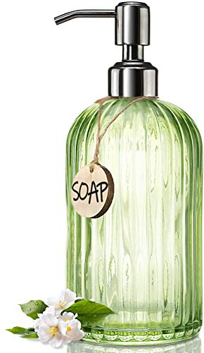 JASAI Seifenspender, vertikal, gestreift, Grün, mit 304 rostfreier Edelstahl-Pumpe, nachfüllbarer Lotion-Seifenspender für Badezimmer, Küche, Handseife, Spülseife (klares Grün)