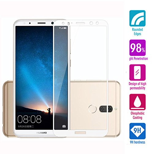 Protector de Pantalla Completa Full Glue para Huawei Mate 10 Lite de Dureza de 9H sin Burbujas .Full Cover Cristal Vidrio Templado Premium de Completa con Bordes Redondeados (Blanco Full Glue)