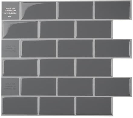 Smart Tiles Klebefliesen Küche und Bad – Subway Dunkelgrau, Fliesenaufkleber 3D, Küchenrückwand Selbstklebend, Wandpaneele, 10 Fliesen (27.81x24.64 cm), Einfach zu Montieren, Made in Kanada