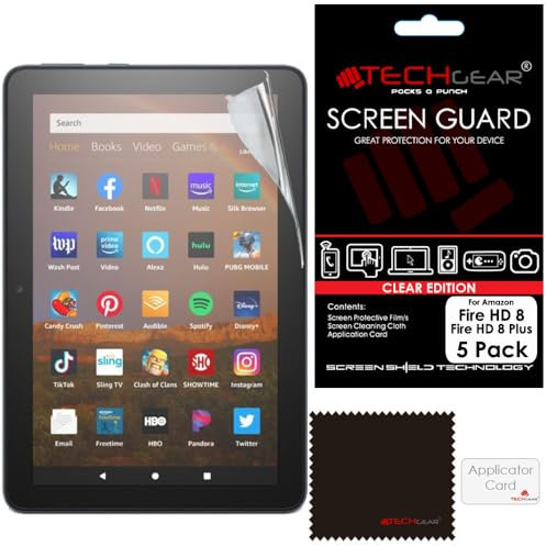 TECHGEAR [5 Pack Protection d'Écran pour Amazon Tablette Fire HD 8, Fire HD 8 Plus (12e/10e Génération 2022/2020) Film de Protection Écran Ultra Clair Compatible pour Amazon Fire HD 8 2022