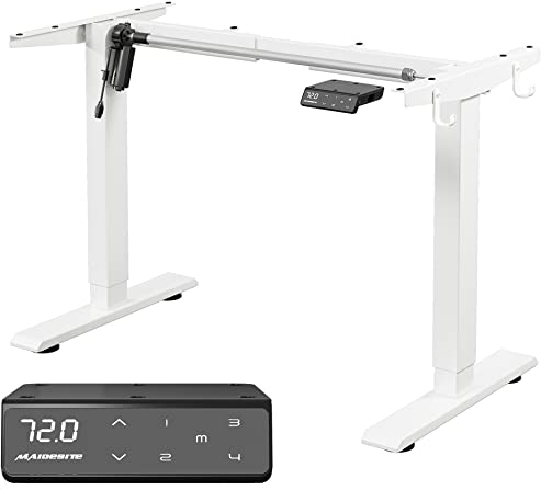 MAIDeSITe Height Adjustable Electric Standing Desk Frame Two-Stage with Heavy Duty Steel Stand up Desk Computer Desk with Automatic Memory Smart Pannel (White)