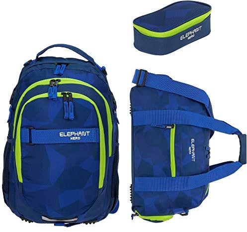 Elephant 3 Teile Set Schulrucksack Hero Signature Rucksack + Sporttasche + Mäppchen 12609 (Cyber Camo Neon)
