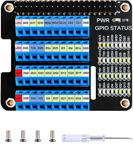 GeeekPi Raspberry Pi GPIO Screw Terminal Block Breakout Board HAT with GPIO Status LED, Raspberry Pi GPIO Expansion Board Breakout Module for Raspberry Pi 4B/3B+/3B/2B/B+/Pi Zero W/Pi Zero 2 W
