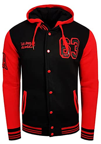 R-Neal College Jacke Herren Kapuzenpullver Collegejacke Sweatshirt College Sweater 76-1, Größe:M, 6876-1:Schwarz/Rot