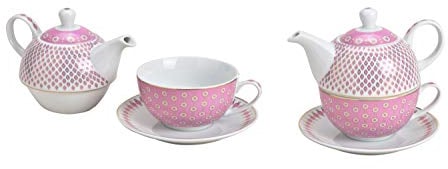Tea for One Set mit Retro Design in rosa (Kanne & Tasse & Untertasse)