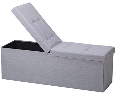 Zedelmaier Sitzbank mit Stauraum, Sitzhocker Faltbar Sitztruhe belastbar bis 300 kg, Deckel klappbar, klappbare Sitztruhe für Wohnzimmer, Flur, Schlafzimmer, 114x38x38 cm, Grau