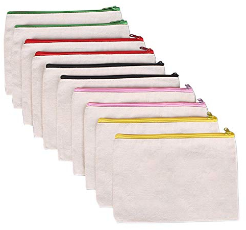 Mäppchen zum Bemalen, Blanko Stoffbeutell, 10 STÜCKE Mehrfarbige DIY Handgemachte Leinwand Leere Federmäppchen und Kosmetiktasche für Reisen, Make-up, Schule, Lagerung und Malen