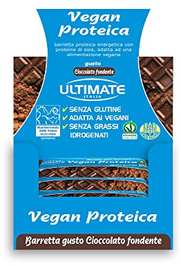 Ultimate Italia - Barretta vegan proteica al 27% - gusto cioccolato fondente - 24x40g - senza glutine, senza lattosio, 100% vegetale