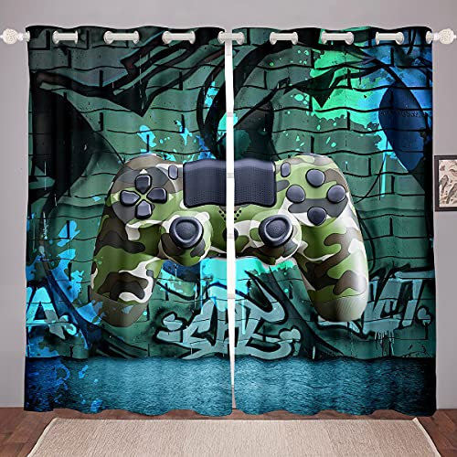 feelingyou Teens Gamepad Fenstervorhang 260x140cm Camouflage Game Console Fashion Vorhänge für Kinder Jungen Mädchen Gedrucktes Hip Hop Graffiti Gardine 2er-Set Fenster Vorhänge