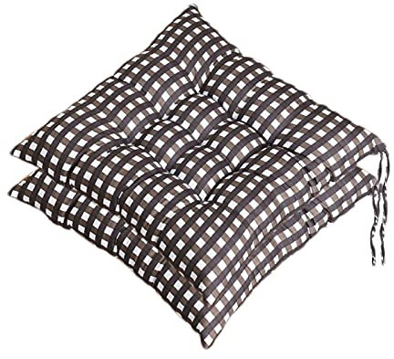 Chickwing Cojines para Silla con Correas de Sujeción, Estampado Cuadros Pack 2 Cojín Decorativo de Asiento Cojines Acolchados de sillas para Terraza Jardín Sala Balcón (Negro,40x40cm)