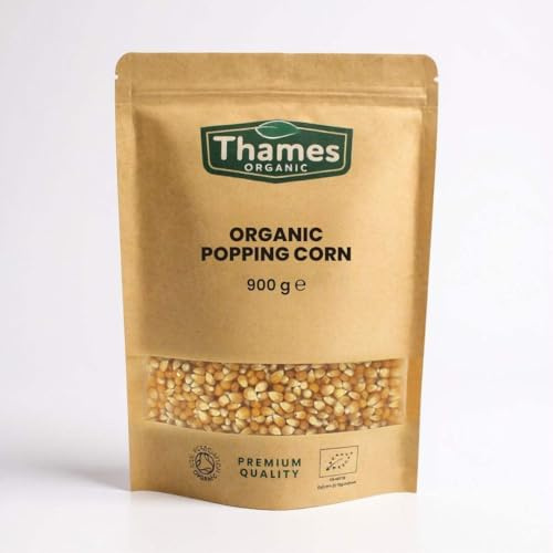 Organic Popping Corn - Non-GMO, No Additives, No Preservatives - Vegan, Raw, Certified Organic - Perfect for Snacking, Popcorn Lovers - Delicious and Nutritious - Thames Organic 900g