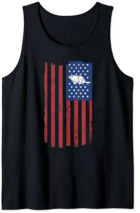 Groundhog Day Vintage amerikanische Flagge Retro Wood Chuck Tank Top