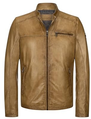 MILESTONE - Herren Echtleder Lederjacke Lammnappa hell-Cognac Größe 52, Braun